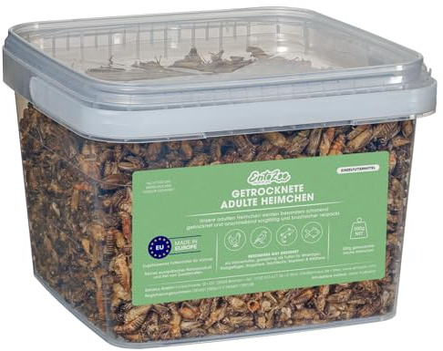 EntoZoo Getrocknete Heimchen - Insekten Vogelfutter für Hühner, Vögel, Reptilien & Fische | Proteinreiche Grillen | Alternative zu Mehlwürmer getrocknet | ohne Zusatzstoffe - 500g
