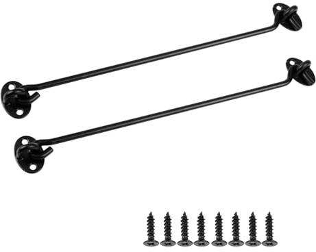 BMYUK 2PCS Hook and Eye Latch Stainless Steel Gate Hook Cabin Hooks for Sliding Door Bedroom Bathroom Windows Gates Black(12 inch)