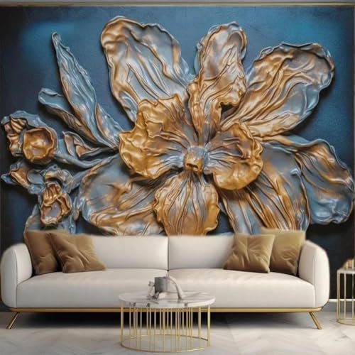 JCSMKFQ Mural 3D papel pintado sala de bronce tallado flores dormitorio interior arte mural decoración del hogar autoadhesivo pintura