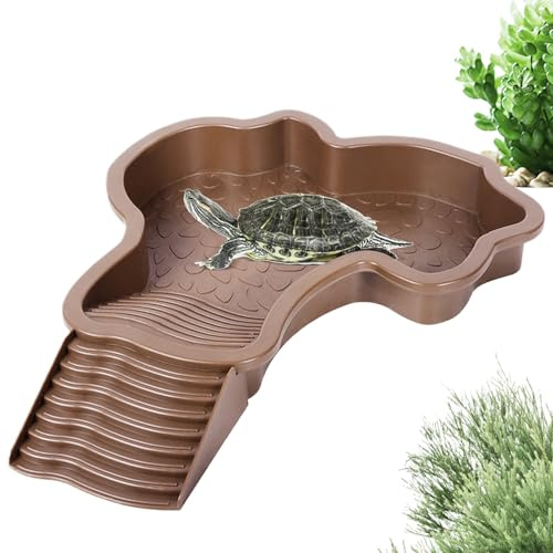 YRTUOP Piscine Tortue Terrestre Mangeoire, Plat d'eau pour Tortue de Piscine avec Rampe, Bol d'eau pour Reptiles Bassin De Bain pour Reptiles Gamelle Reptile Baignoire Accessoire de Cage d'Aquarium