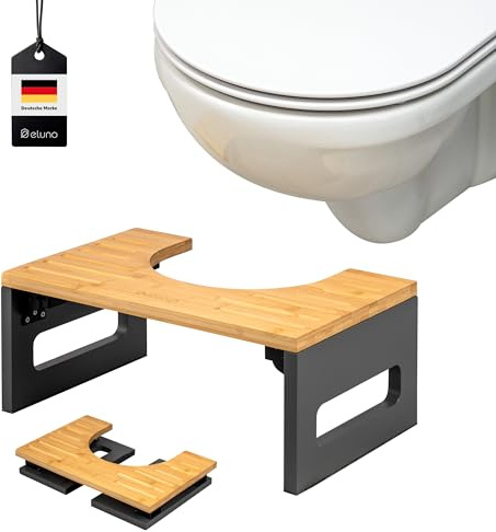 eluno Toilettenhocker, Fußbank aus Bambus mit Anti-Rutsch-Pads, platzsparend zusammenklappbar, Stabiler Klohocker ideal für Erwachsene und Kinder bietet Entlastung bei Verstopfung, Blähungen