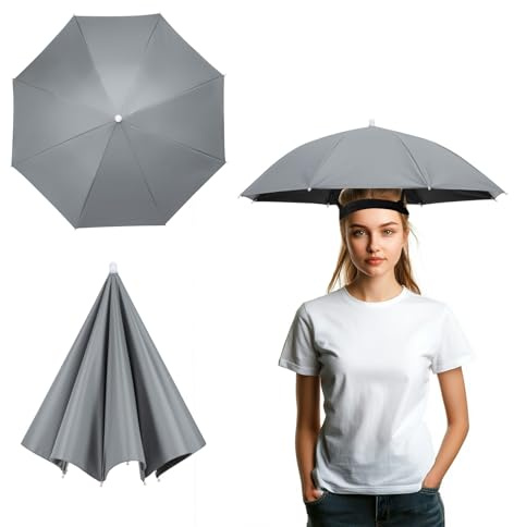 YELARXI Regenschirmhut, Angelhut, freihändig, wasserdicht, verstellbar, Sonnen-Regenkappe mit elastischem Band, geeignet zum Angeln, grau