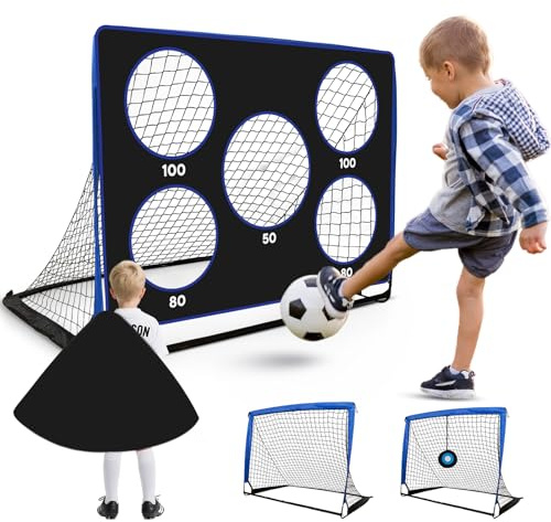 Bnlei 3 in 1 Fussballtore für Garten Kinder, Mini Faltbares Fußballtor Kinder Trainingszubehör, Kleine Fussball Tor mit Torwand, Fußball Tor Trainingsset Tore Gate für Indoor & Outdoor