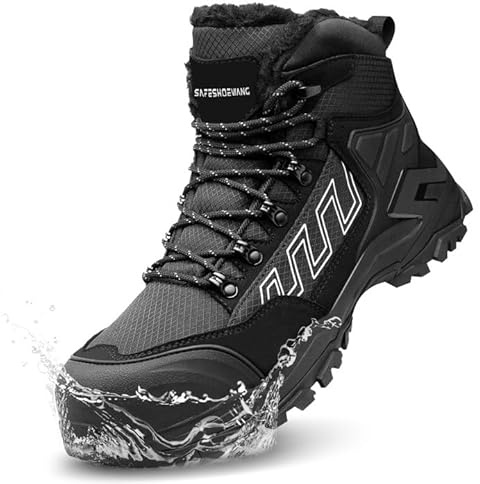KOIFISH Botas de seguridad para Hombre Mujer Invierno Impermeable Zapatos de Seguridad Punta Compuesta Antideslizante Antiestático Botas de Trabajo con Forro Térmico