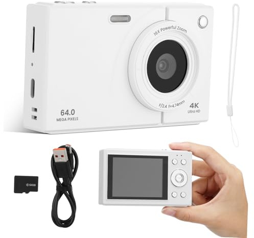 VILLCASE Kamera Reise Digitalkamera 4K Reise Digitalkamera Bildkamera Kompaktkamera Tragbare Kamera Kleine Weiß PC