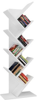 ARREDO DA CASA Libreria Moderna 50×142×25 Cm – Libreria Ad Albero Con 8 Ripiani Inclinati In Nobilitato Con Bordi ABS, Design Salvaspazio Per Soggiorno E Ufficio, Bianca LBT10