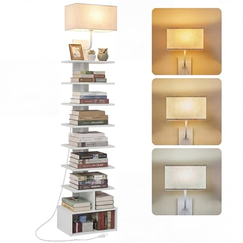 HOOBRO Bücherregal mit 9 Ebenen, Regal mit Licht and offenen Fächern, schmales Eckregal, Büroregal, Standregal, 35 x 24 x 172 cm, für Wohnzimmer, Schlafzimmer und Arbeitszimmer EWW09CDSJ01