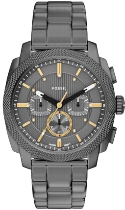 Fossil New Machine Herrenuhr, 44mm Quarz-Chronographenwerk mit Edelstahl- oder Lederarmband