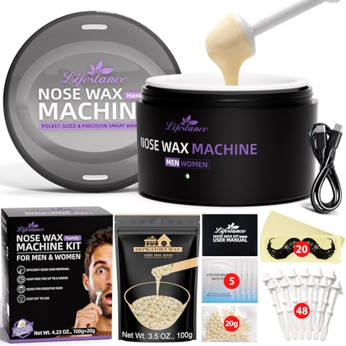 Lifestance Nose Wax Kit for Men & Women - 120g Nose Hair Wax Kit | USB C - Fast Heating, Smart Temp Control, 48 Sticks, Painless Ear Hair Removal, Compact, Travel-Ready, Multi-Accessories