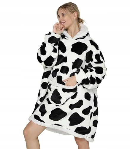 Girox - Hoodie Decke Kuhmuster Oversize - Kuscheldecke mit Ärmeln für Erwachsene und Jugendliche - Polar-Fleece 100% Polyester mit Teddy-Innenfutter - Kapuze und Kängurutasche