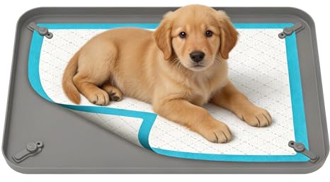 Silicone Dog Pee Pad Holder, 62x42cm Puppy Potty Training Tray with 1.5cm Raised Edge & Corner Snaps, Leak-Proof Washable Pet Mat for Floor Protection, Indoor Dog Toilet