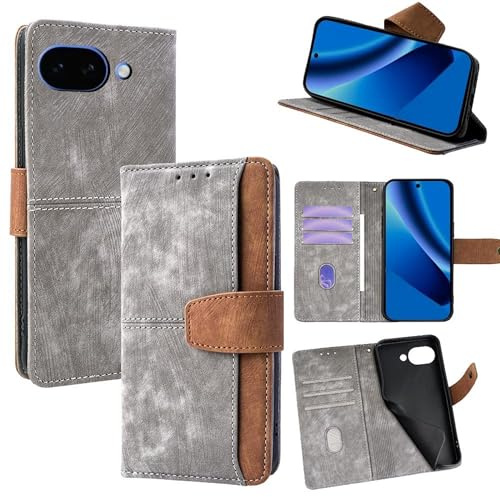 Wigento Klapp Hülle für Google Pixel 10a, RFID Schutz, Kartenfach, Standfunktion, TPU stoßfest, präzise Aussparungen Handyhülle (Grau)