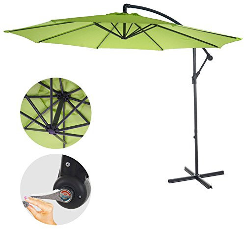 Parasol déporté semi-pro Acerra, protection contre le soleil, 3m inclinable - vert limon sans support