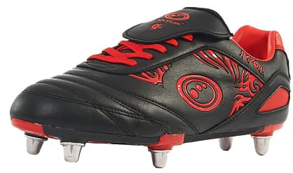 Optimum Boy’s Razor 6 Studs Rugby Boots | Sturdy Material, Lace-Up - Lightweight | Flexible and Comfortable Fit Mesh Lining | Red | 6 UK