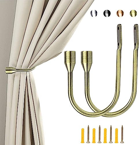 ALEENFOON U Design Curtain Tieback Hook Tieback Metal Curtain Tie Back Holdbacks Curtain Tiebacks 2 Pieces (Bronze)