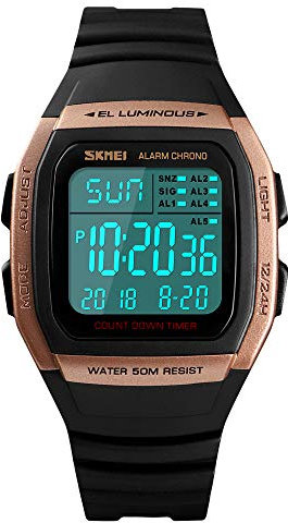 SKMEI Montre numérique carrée pour Homme, chronomètre étanche Multifonction, chronomètre, Compte à rebours pour Homme Ville 1.5 * 1.5 * 0.5 inch Rose Gold