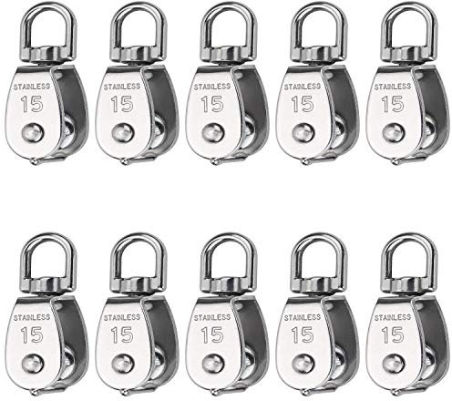 Favordrory Drahtseil/Kranrolle/Seilrolle/Kran, drehbarer Haken, Einzelrolle, zum Aufhängen, 304 Edelstahl, 10 Stück M15