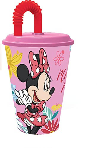 ALMACENESADAN 2069 Gobelet Looping Disney Minnie Mouse Electric Doll; Gobelet avec tige réutilisable; Capacité 420 ml, produit en plastique, sans BPA.
