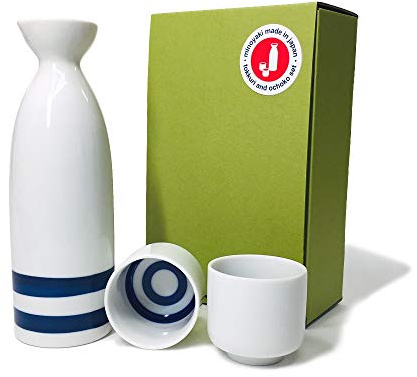 Janome Mino-Yaki Sake-Set, 237 ml Flasche und 2 Tassen, Tokkuri & Ochoko, traditionelle japanische Ware