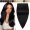 SEGO Haarteil Clip in Extensions Echthaar DICKER Haarverlängerung 1 Tresse 5 Clips Human Hair Glatt Naturschwarz #1B-1 22(55cm)-100g