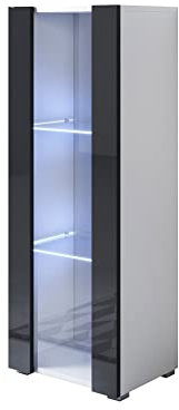 MB Muebles Bonitos, Vitrine avec Pieds 2 cm Luke V2 pour Salon ou Salle à Manger Moderne avec Lumière LED, Meuble Modulaire en Mélamine Brillante, Couleur Blanc et Noir, 40x128x29 cm