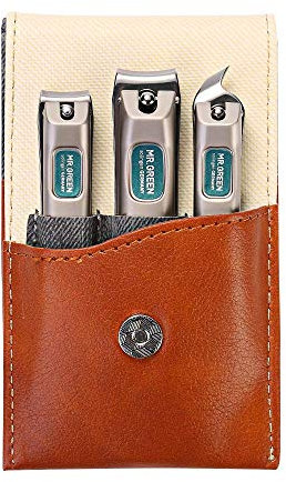 3 Pièce Coupe Ongle Professionnel avec Etui en Cuir Véritable, Kit Coupe Ongle Japonais En Acier Inoxydable Pour Ongles Epais, Homme, Femme, Enfant, Onglerie, Pied et Main