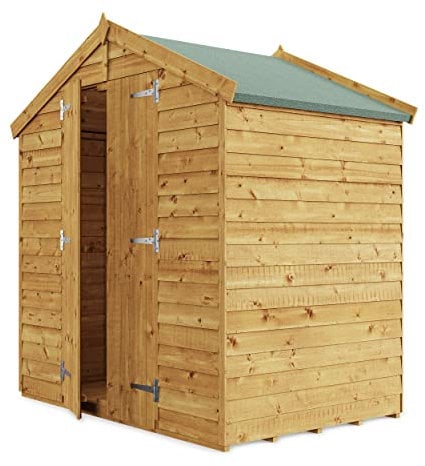 BillyOh Keeper Overlap Garden Shed with Floor | Wooden Garden Storage Shed with Apex Roof & Felt Included | Windowed or Windowless- Multiple Sizes (4x6 Windowless)