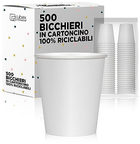 cubex professional 500 Bicchieri in cartoncino da 120 ML Bianchi, per Caffè, Acqua, Bevande Calde e Fredde, 100% Riciclabili