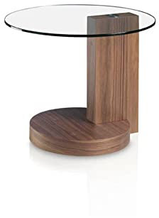Angel Cerdá - Table d’Appoint Ronde en Bois de Noyer et Verre Trempé - Table d’Appoint Moderne pour Salon, Chambre ou Coin Lecture - Élégance et Style - Ø60 x 48 cm