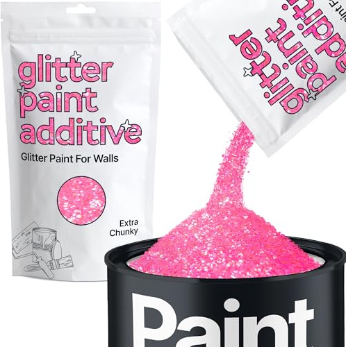 Hemway Baby Pink Iridescent Glitter Paint Additive Extra Chunky 100g | for Paints & Varnish | Paint Walls Sparkly Add to Emulsion, Acrylic or Lacquer Indoor