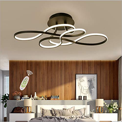 LED Dimmbar Deckenleuchte Modern Wohnzimmerlampe Creative Aluminium Acryl Design Lampe Decke Fixture Beleuchtung Innen Dekorative Deckenbeleuchtung Für Schlafzimmer Küche Büro,Schwarz,70x40cm/110W