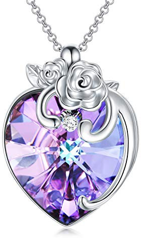 AOBOCO Halskette Damen Kristall Herz Kette AnhäNger 925 Sterling Silber Ketten Necklace Schmuck Geschenke für Frauen Freundin Mama