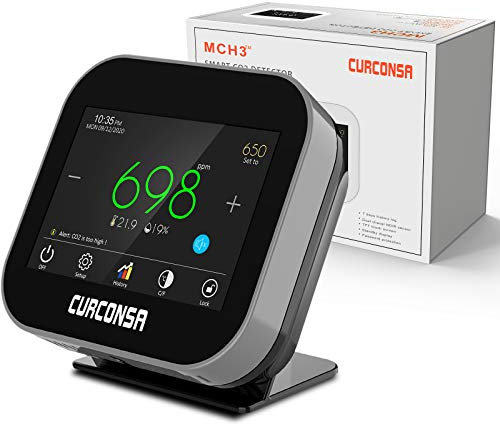 CO2 Monitor, CURCONSA CO2 Meter Indoor Air Humidity and Clock Dual Channel NDIR CO2 Sensor 3.5 Inch TFT Colour Screen with Capacitive Touch 0~5000PPM