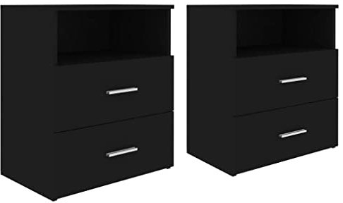 vidaXL 2X Nachttisch mit 2 Schubladen 1 Ablagefläche Nachtschrank Nachtkonsole Nachtkommode Schlafzimmer Schrank Kommode Schwarz 50x32x60cm