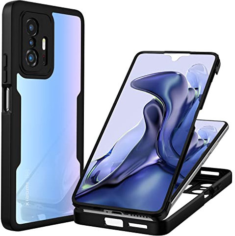 CENHUFO Hülle für Xiaomi 11T / 11T Pro, 360 Grad Schutzhülle mit Eingebautem Displayschutz Stoßfest Panzerhülle Case Bumper Cover Ganzkörper Handyhülle für Xiaomi Mi 11T 5G / 11T Pro 5G - Schwarz
