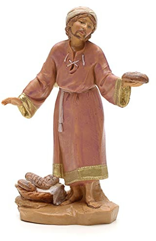 Holyart Schäfer Figur Krippe, mit Brot, 12 cm Fontanini