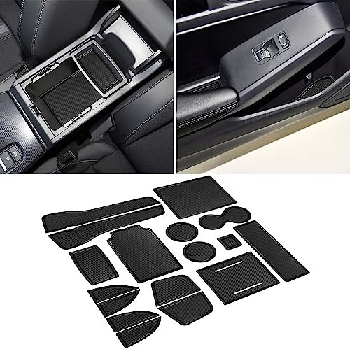 SENSHINE for Honda Civic Accessories 2022 2023 2024 Non-Slip Anti Dust Cup Holder Insert Center Console Shifter Liner Trim Door Packet Mats Premium Custom Interior 17PC Set (Black Trim)