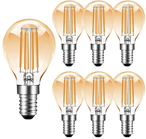 Poinivo E14 LED Glühbirne,4W Dimmbar G45 P45 Vintage Edison Birne,2700K Warmweiß,350lm E14 LED Filament Leuchtmittel,Ersatz für 35W Glühlampe,Dimmbar,Amber,6er Pack