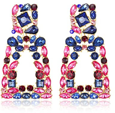 EVER FAITH Orecchini a pendente rettangolari per Donne Ragazze, di dichiarazione geometrica con cristalli di strass scintillanti Blu con Rosa