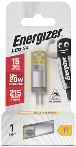 Energizer G4 LED Light Bulb. 2.4W (20w Halogen Equivalent) 12V. 200 Lumens. Bi-Pin Base Energy Saving. Warm White 2700k
