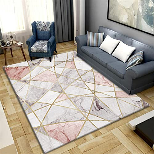 RUGMRZ Tapis D Entree 180 x 220 cm Rose Anti Bruit Décoration De Fil d'or Texture Marbre Respirant Moderne Antidérapant
