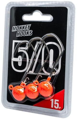 Jigköpfe Monkey Hook - Monkey Lures Jighaken - 3 Jig-Haken, Angelhaken Zander-Haken zum Angeln mit Gummifischen auf Barsch, Hecht & Zander