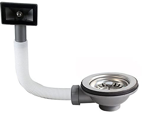 Kit de residuos de fregadero de cocina con desbordamiento, colección de fregadero de cocina, 114 mm, colador de desagüe de fregadero de acero inoxidable con desbordamiento cuadrado (cuadrado)