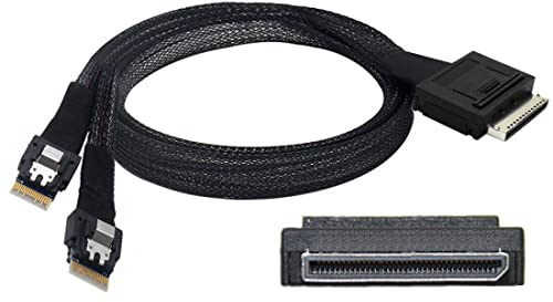 CY SFF-8611 auf SFF-8654 Kabel,OCuLink PCIe PCI-Express SFF-8611 8X 8-Lane auf 2 SFF-8654 Slimline 4X SSD Daten Aktiv Kabel 50cm