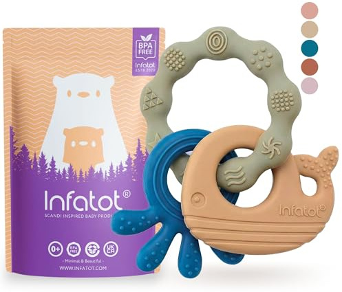 Infatot® Premium Silicone Teething Toys Baby 0–6 Months – Whale & Octopus BPA-Free Teether, Multi-Texture Sensory Chew Toy, Easy Grip, Gum Relief, Newborn Gift, Cobalt
