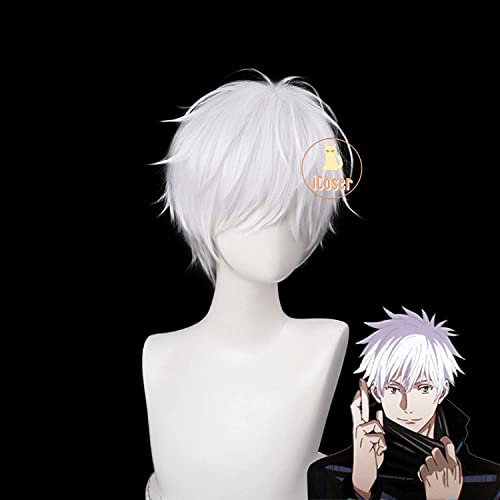 Gojo Satoru Cosplay Perücken Anime Jujutsu Kaisen Kurzes weißes Haar Erwachsene Party Requisiten