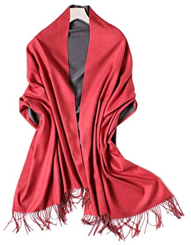 Winter Schals, Winterschal Damen Kuschelig XXL Kunstwolle Rot Grau Doppelte Einfarbige Quaste Halstuch 200x70CM Weich Warm