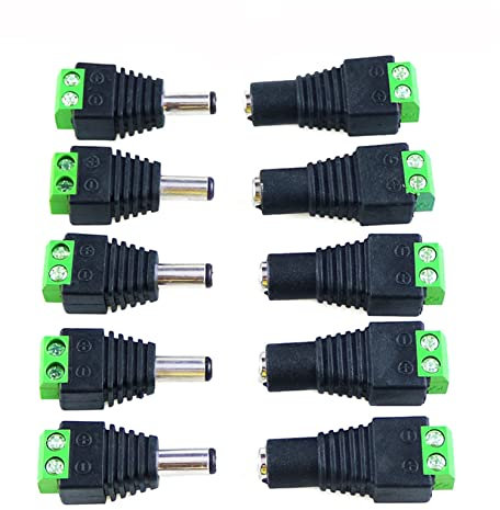 10 Stück 5,5 mm x 2,1 mm Männlich und Weiblich DC-Stecker Buchse Netzadapter für CCTV-Kamera, LED-Leiste leuchtet Adapter Plug Jack Adapter Connector (5 x DC Buchse, 5 x DC Stecker)