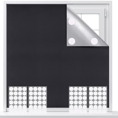 Opopark Portable Blackout Blind, Blackout Material 300x145cm Free Cut Size & Shape No Drill Blackout Blinds with 48 Pairs Self Adhesive Fasteners for Bedroom, Nursery, Loft, Travel(300 * 145cm)