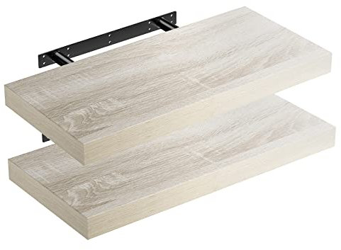 CASARIA® Set of 2 50cmx23cm Matt Grey Floating Shelf Including Bracket | Wall Shelving Living Room Kitchen Bedroom Office | 38mm Thick | Hidden Wall Fixing | 15kg Capacity MDF